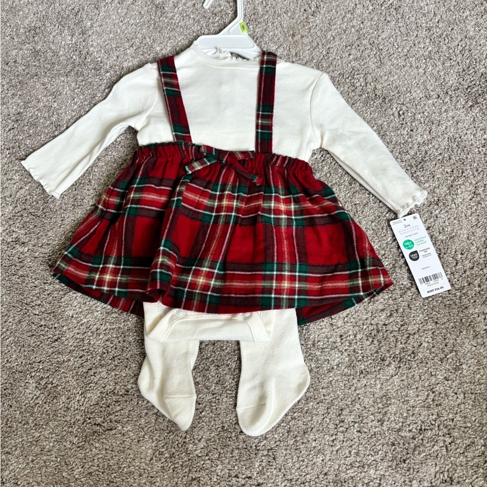 Carter’s Baby Girls Red Plaid Suspender Skirt Set